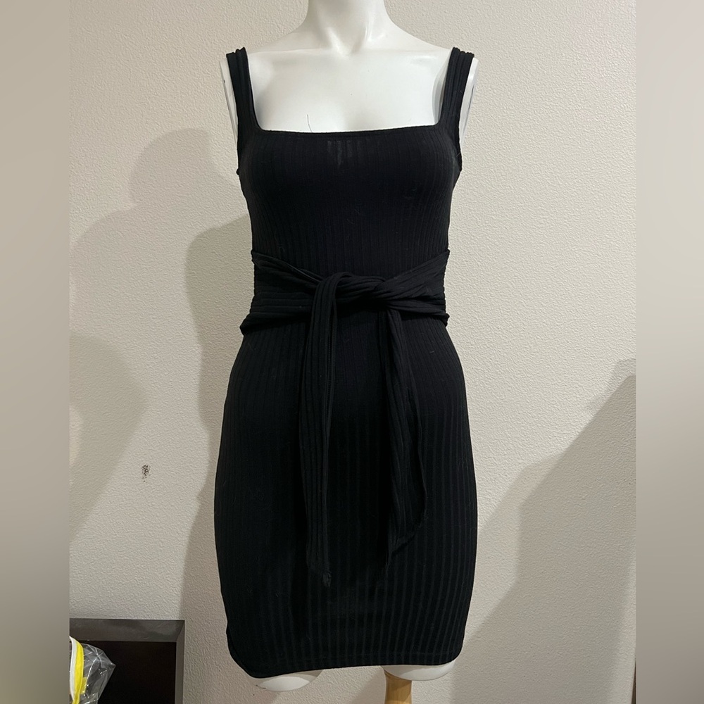 Meshki Ribbed Black Wrap Dress XS